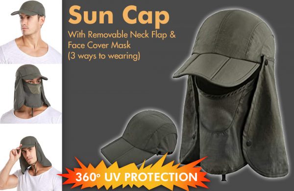 Sun cap with Removable Neck Flap and Face Cover Mask